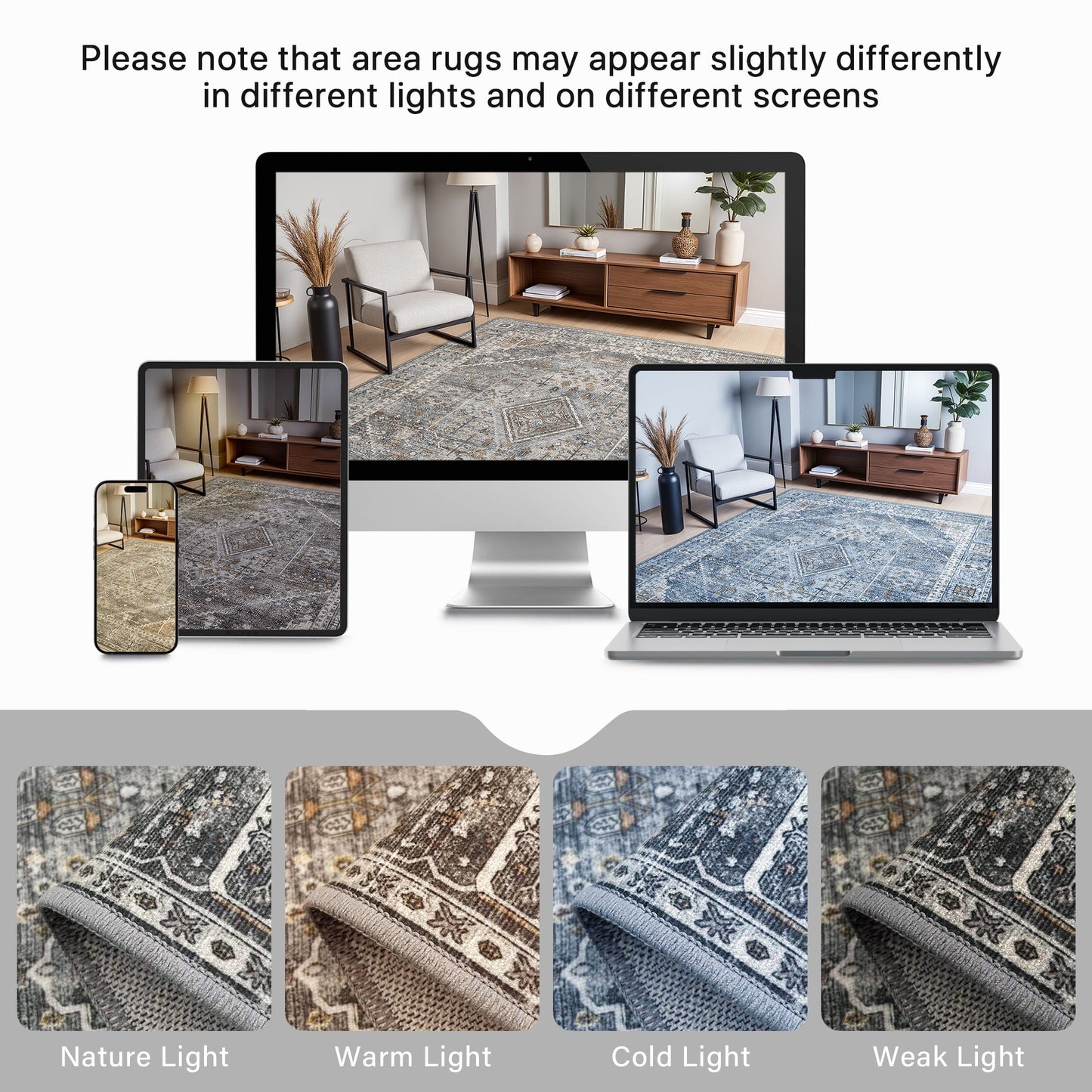 deorab runner rug 2x10 non slip hallway vintage rugs, machine washable lightweight mat for living room, entryway, bedroom, kitchen and passage, ultra-thin, light gray