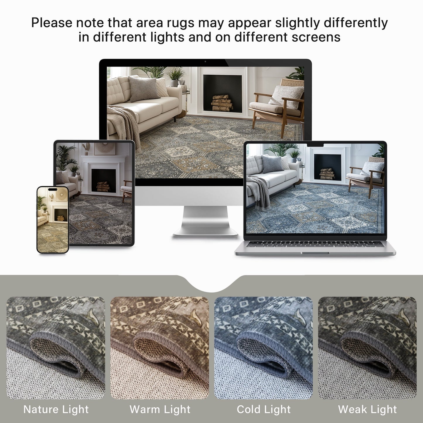 deorab 8x10 ultra-thin area rugs for living room bedroom, machine washable stain resistant non-shed carpet, low pile mat with non slip backing