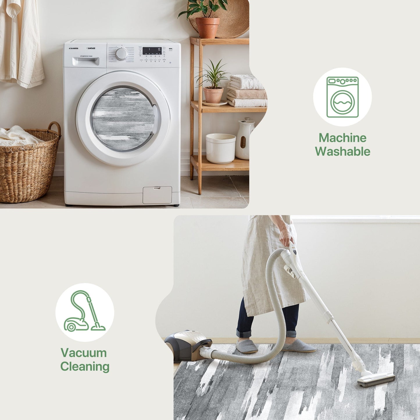 deorab outdoor rug 5'x7' chenille 3-layers material machine washable imitation silicone non slip patio porch garden carpet, grey & white