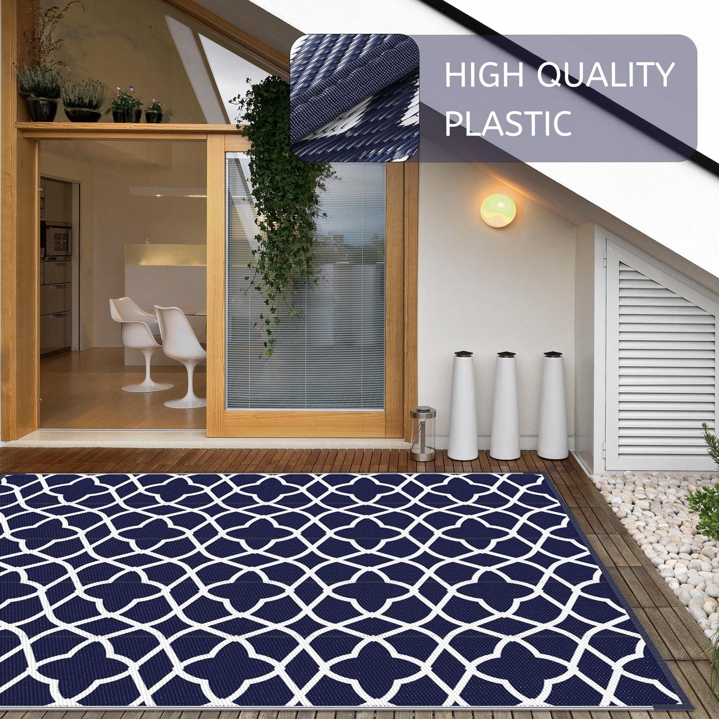 deorab 9'x12' outdoor rugs reversible plastic straw patio outside clearance carpet camping rv mats,blue & white