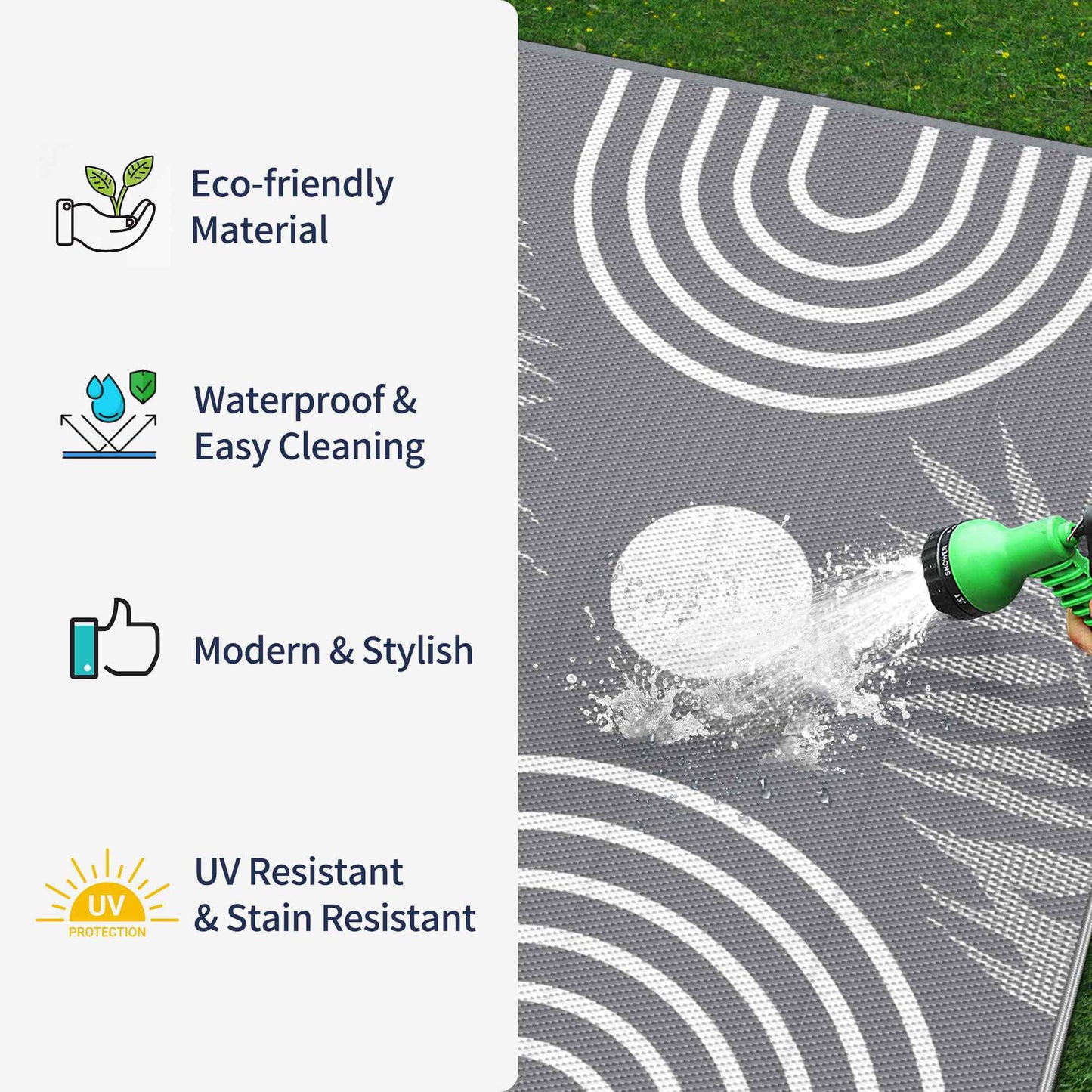 deorab outdoor rugs waterproof plastic straw mat 5'x8' reversible for rv patio deck beach gray & white