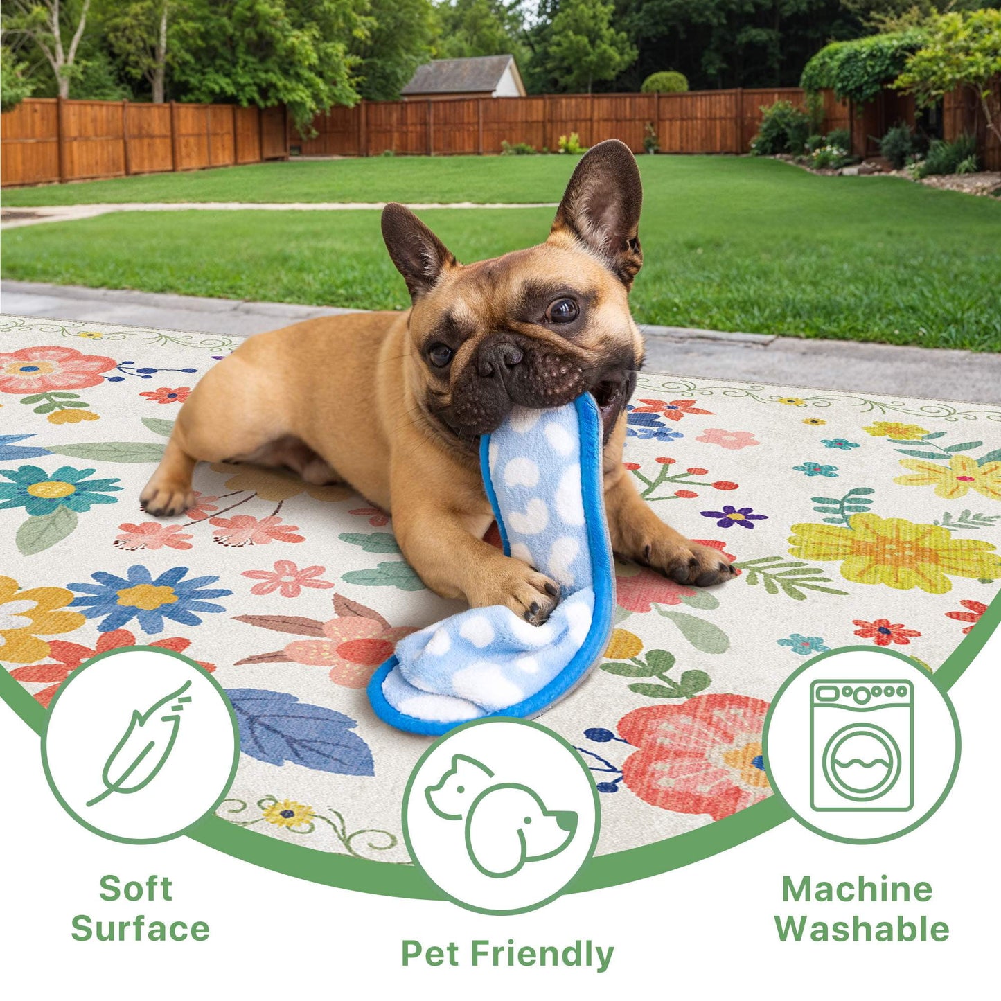 deorab 8'x 10' outdoor rug chenille 3-layers patio washable mat imitation silicone material camping porch deck carpet,softwhite