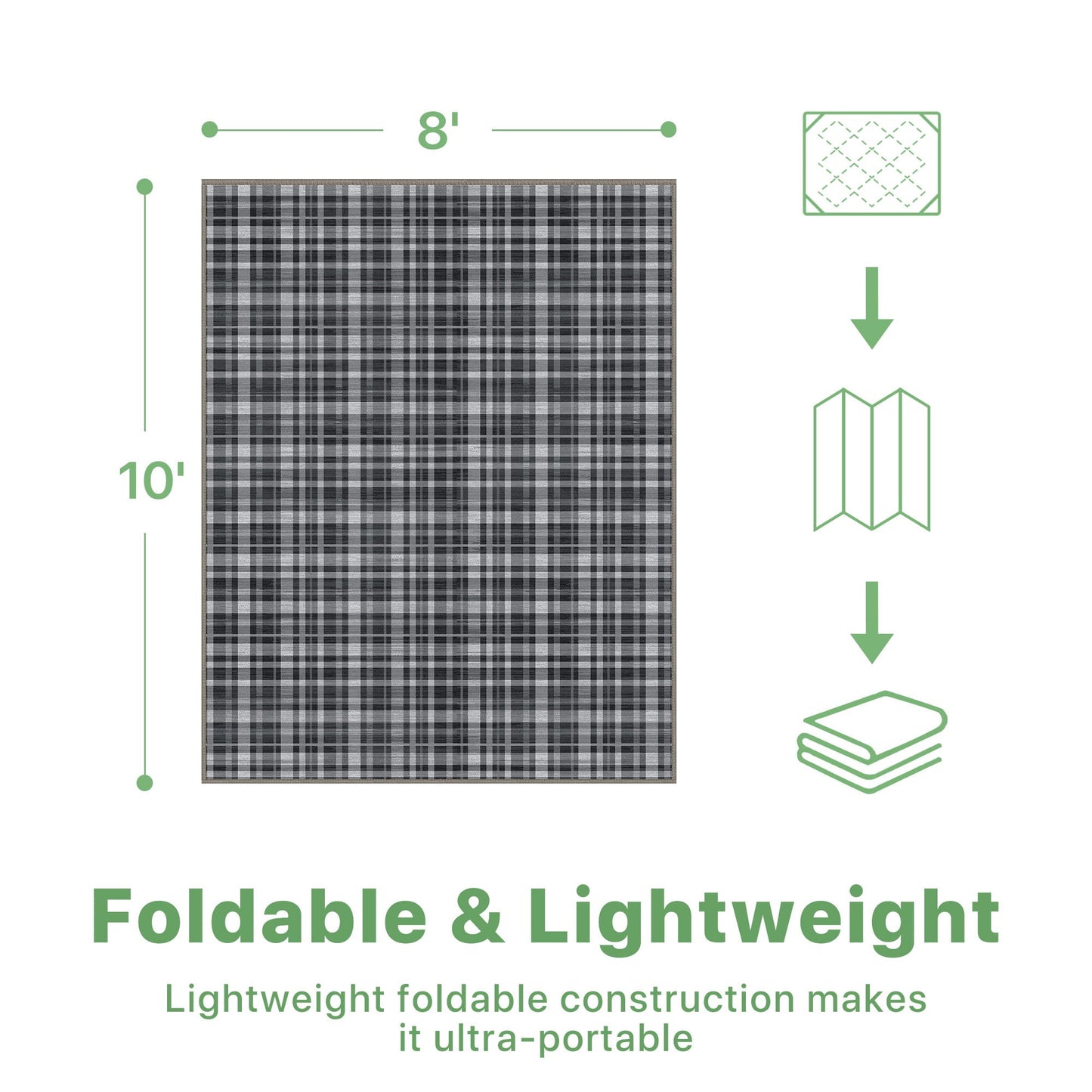 deorab outdoor rugs 8'x10' chenille patio rug three-layer material imitation silicone spot molding camping outside rv mat,black