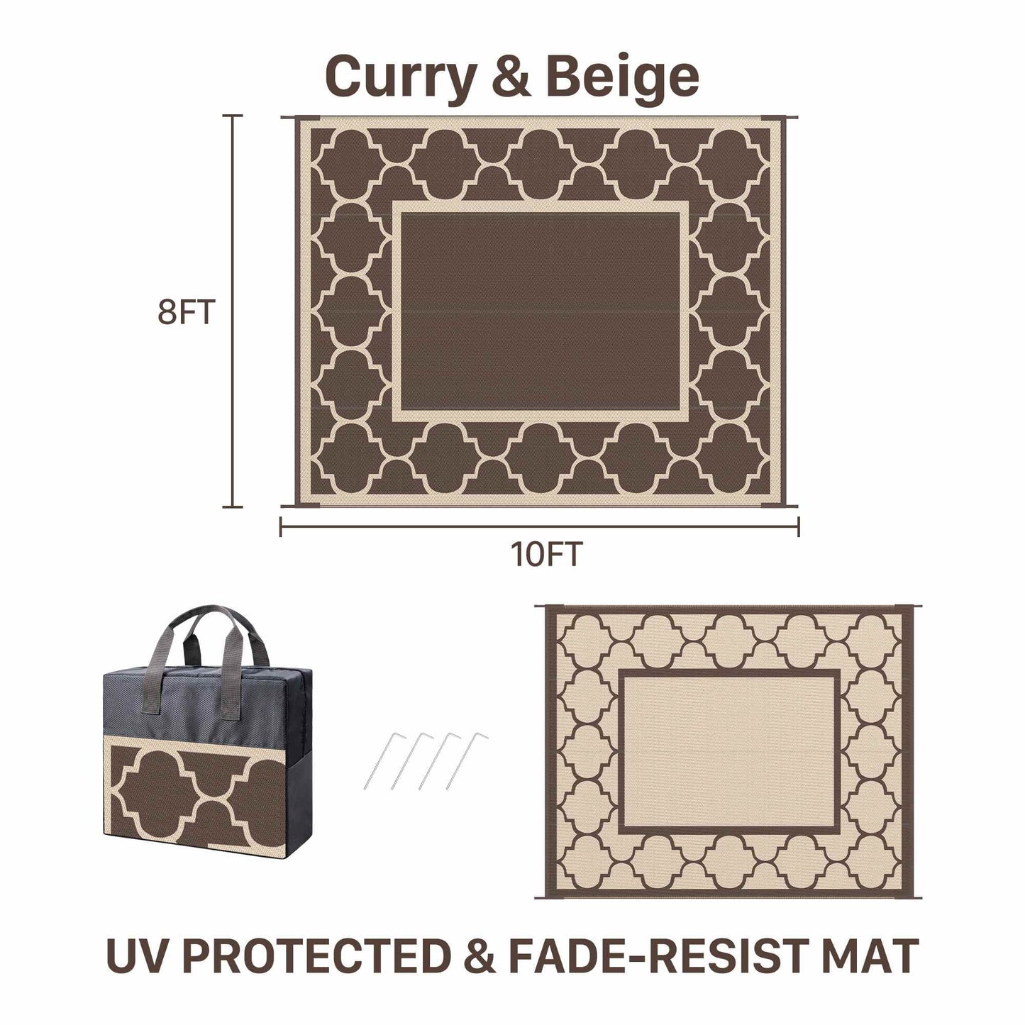 deorab outdoor rugs waterproof plastic straw mat 8'x10' reversible for rv patio deck beach coffee & beige