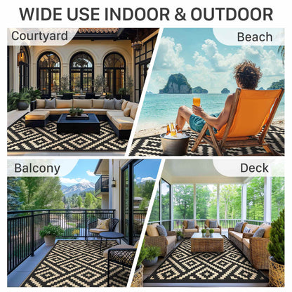 DEORAB 5'x8' Outdoor Rug Patio Clearance Waterproof Mat Reversible Plastic Camping Black & Beige