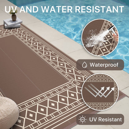 DEORAB 5'x8' Outdoor Rugs Waterproof Patio Reversible Plastic Carpet Camping Outside Mat,Coffee & Brown