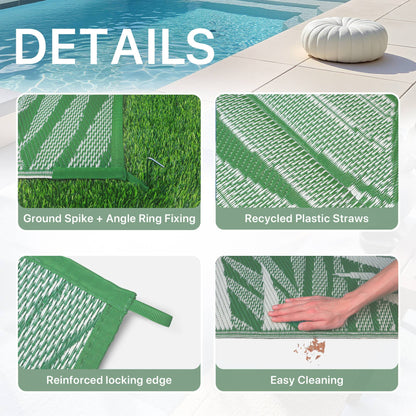 DEORAB 8'x10' Outdoor Rugs Waterproof Patio Lightweight Reversible Plastic Carpet Outside Camping Mat,DarkGreen