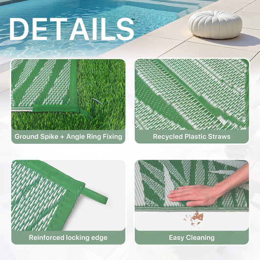 DEORAB 6'x9' Outdoor Rugs Waterproof Patio Lightweight Reversible Plastic Carpet Outside Camping Mat,DarkGreen