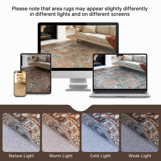 DEORAB 5X7 Area Rugs for Living Room, Machine Washable Bedroom Rugs Distressed Vintage Print Large Throw Rug Dining Room Aesthetic, Non Slip Carpet with Gripper, Ultra-Thin