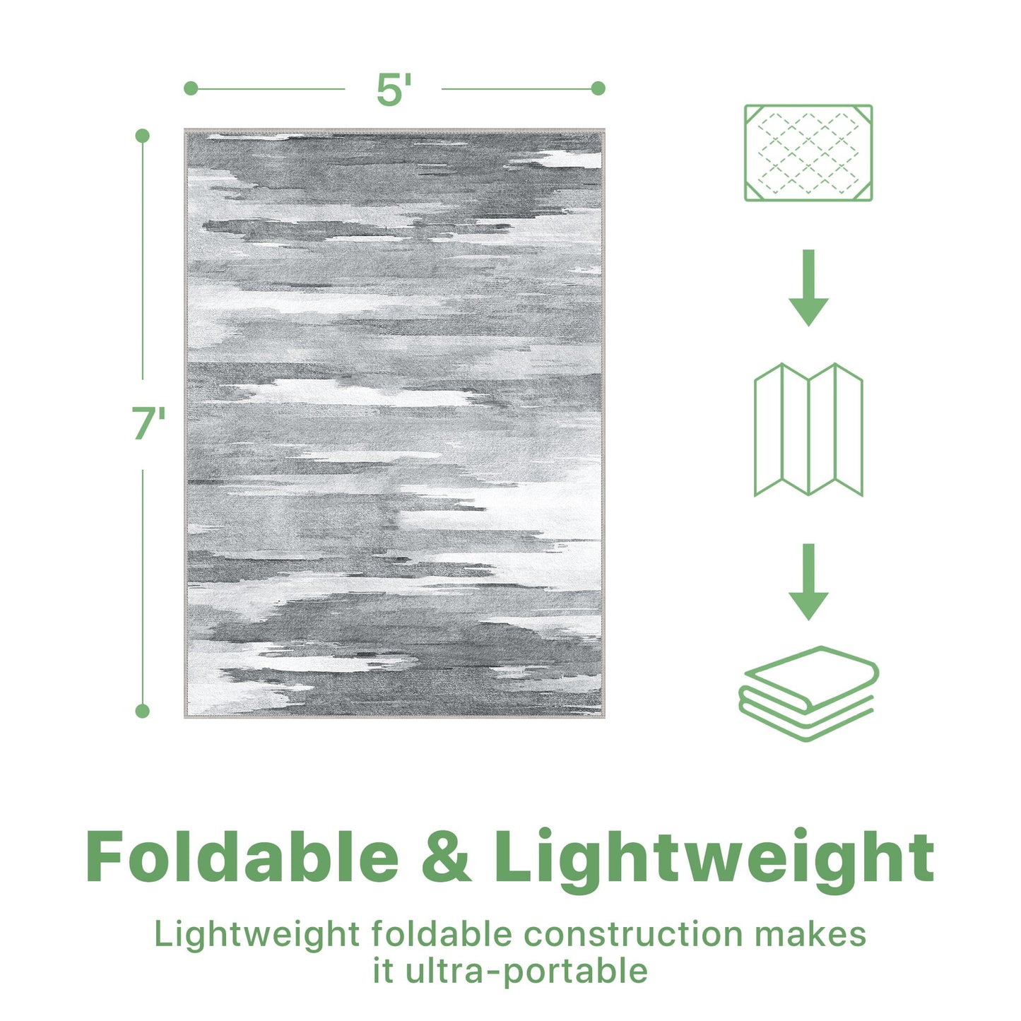 deorab outdoor rug 5'x7' chenille 3-layers material machine washable imitation silicone non slip patio porch garden carpet, grey & white