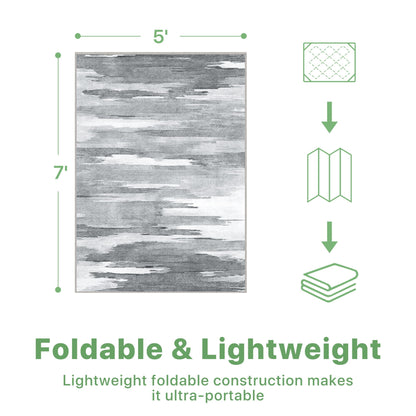 DEORAB Outdoor Rug 5'x7' Chenille 3-Layers Material Machine Washable Imitation Silicone Non Slip Patio Porch Garden Carpet, Grey & White