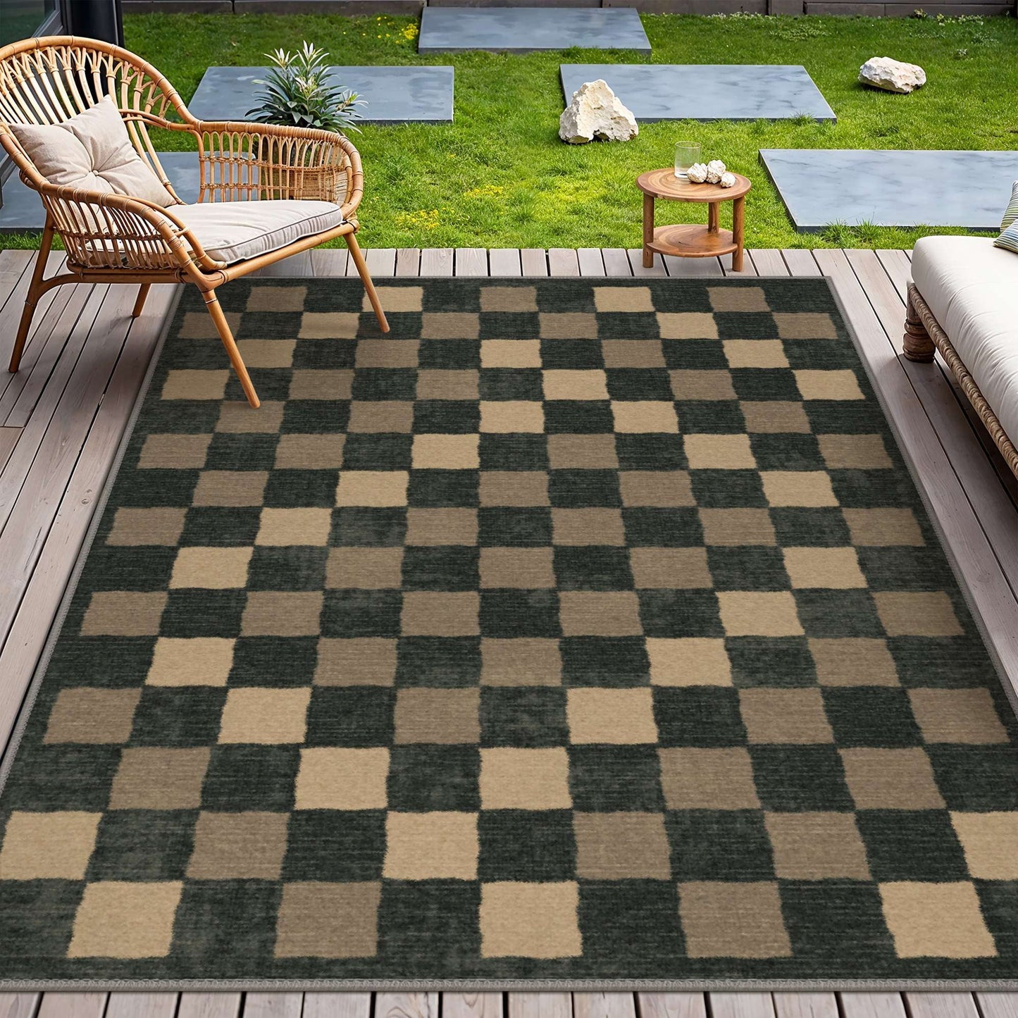 deorab outdoor rug 2'x3' chenille three-layer material imitation silicone spot molding black brown