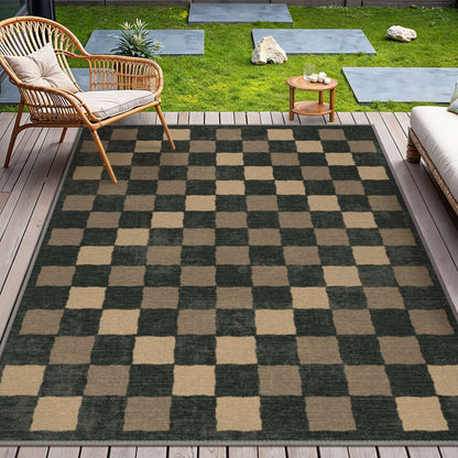 DEORAB Outdoor Rug 2'x3' Chenille Three-Layer Material Imitation Silicone Spot Molding Black Brown