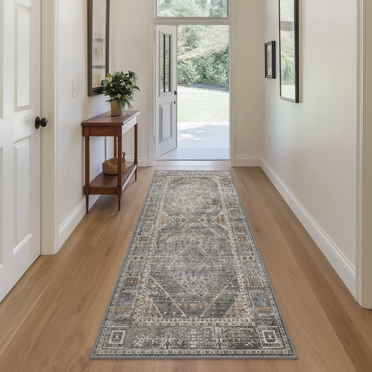 DEORAB Runner Rug 2X6 Non Slip Hallway Vintage Rugs, Machine Washable Lightweight Mat for Living Room, Entryway, Bedroom, Kitchen and Passage, Ultra-Thin