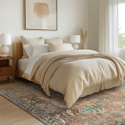 DEORAB 8X10 Area Rugs for Living Room, Machine Washable Bedroom Rugs Distressed Vintage Print Large Throw Rug Dining Room Aesthetic, Non Slip Carpet with Gripper, Ultra-Thin