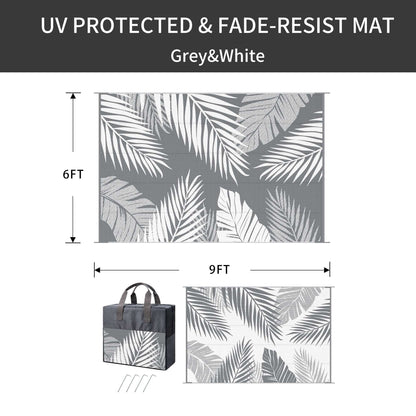 DEORAB 6'x9' Outdoor Rugs Waterproof Patio Lightweight Reversible Plastic Carpet Outside Camping Mat,Gray & White