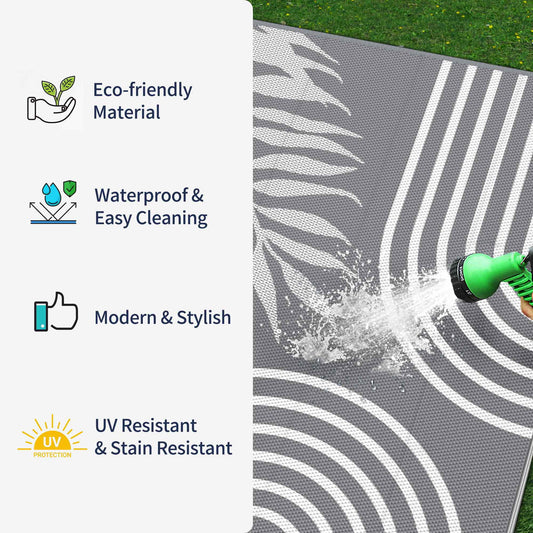 DEORAB Outdoor Rugs Waterproof Plastic Straw Mat 5'x8' Reversible for RV Patio Deck Beach Gray & White