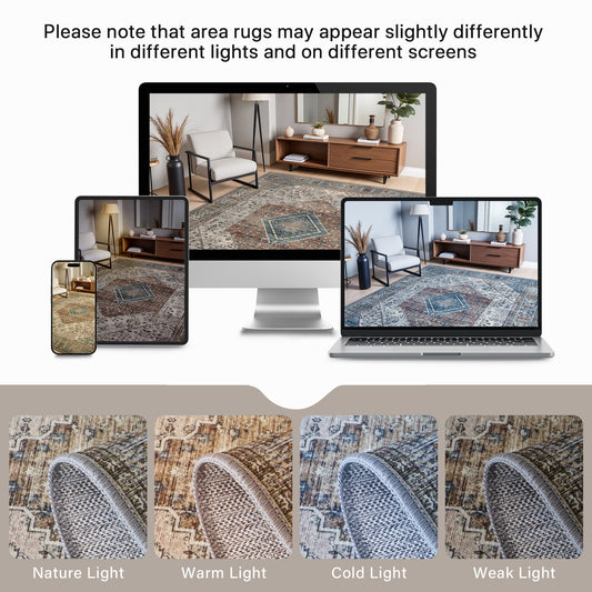 DEORAB Runner Rug 2X10 Non Slip Hallway Vintage Rugs, Machine Washable Lightweight Mat for Living Room, Entryway, Bedroom, Kitchen and Passage, Ultra-Thin, Blue Gray