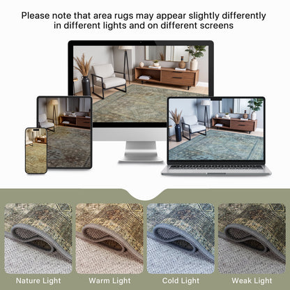 DEORAB 8x10 Ultra-thin Area Rugs for Living Room Bedroom, Machine Washable Stain Resistant Non-Shed Carpet, Low Pile Mat with Non Slip Backing