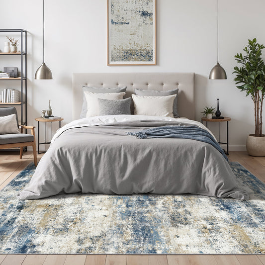 DEORAB 9'x12' Area Rugs for Living Room, Non Slip Machine Washable Vintage Indoor Rug, Low Pile Print Rug for Bedroom Dining Room Home Office