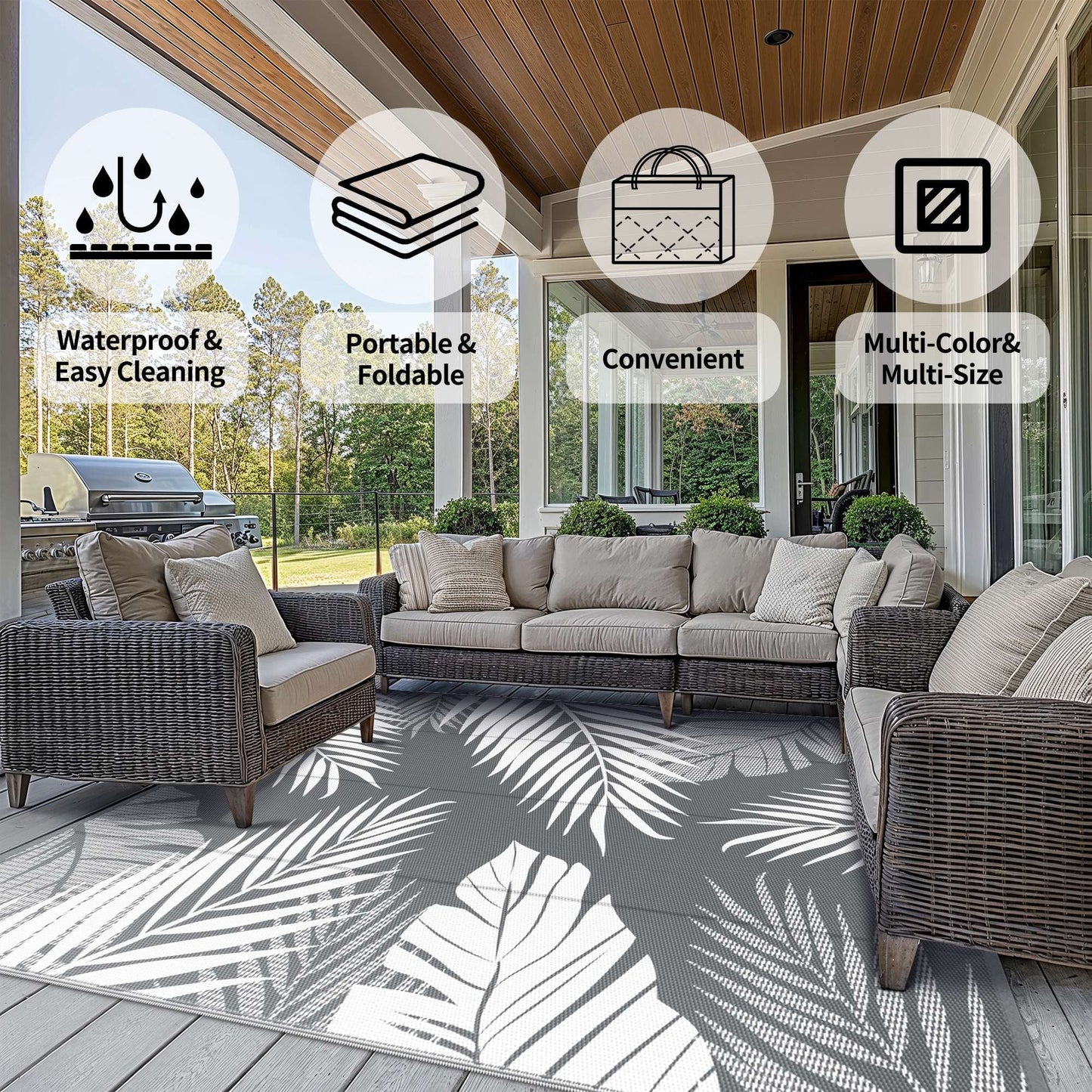 deorab 6'x9' outdoor rugs waterproof patio lightweight reversible plastic carpet outside camping mat,gray & white