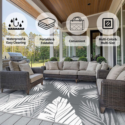 DEORAB 6'x9' Outdoor Rugs Waterproof Patio Lightweight Reversible Plastic Carpet Outside Camping Mat,Gray & White