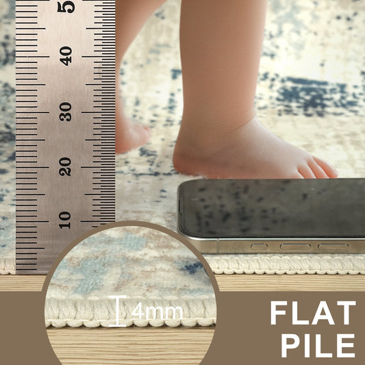 DEORAB 5X7 Area Rugs for Living Room, Large Modern Machine Washable Vintage Rugs Distressed Abstract Print Blue Throw Rug for Bedroom Aesthetic, Non Slip Ultra-thin Carpet with Gripper