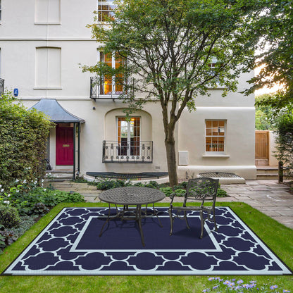 DEORAB Outdoor Rugs Waterproof Plastic Straw Mat 6'x9' Reversible for RV Patio Deck Beach Navy Blue & Baby Blue