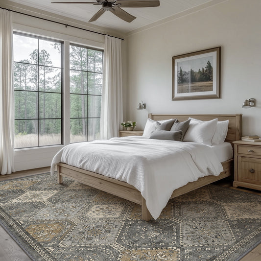 DEORAB 8x10 Ultra-thin Area Rugs for Living Room Bedroom, Machine Washable Stain Resistant Non-Shed Carpet, Low Pile Mat with Non Slip Backing