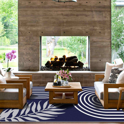 DEORAB Outdoor Rugs Waterproof Plastic Straw Mat 5'x8' Reversible for RV Patio Deck Beach Blue & White