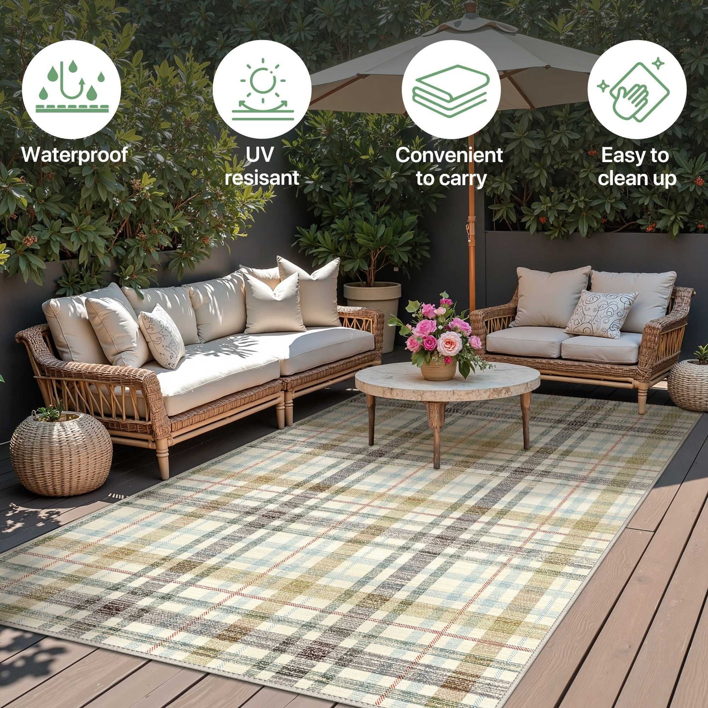 deorab outdoor rugs 2'x3' chenille patio rug three-layer material imitation silicone spot molding camping outside rv mat,brown & beige