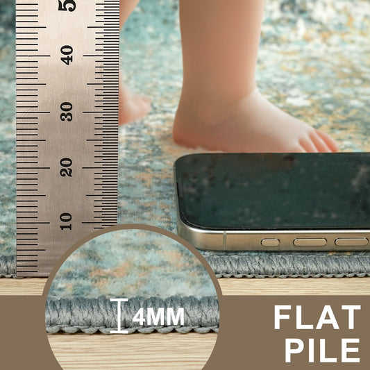 DEORAB 9'x12' Area Rugs for Living Room, Non Slip Machine Washable Vintage Indoor Rug, Low Pile Print Rug for Bedroom Dining Room Home Office