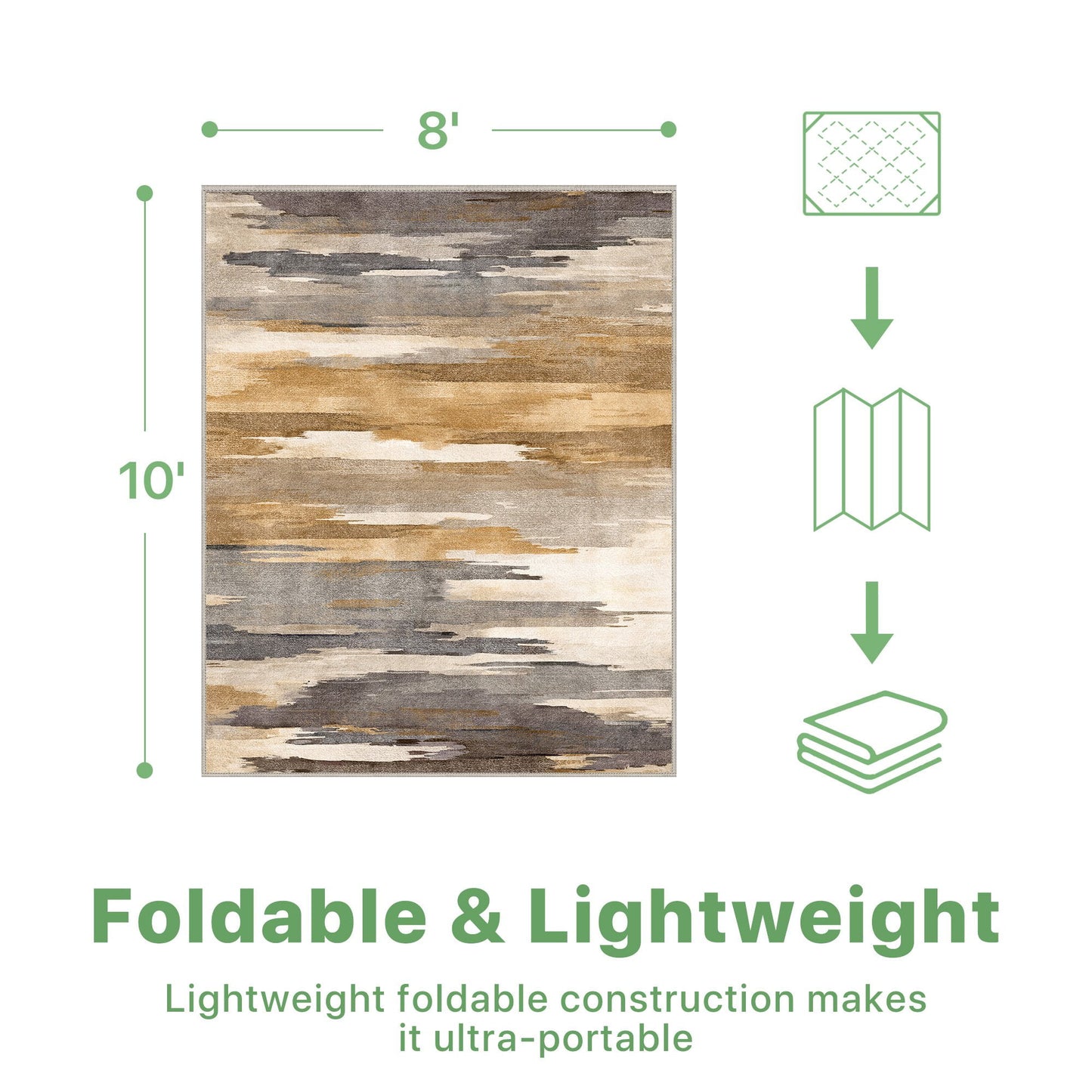 deorab 8'x10' outdoor rugs chenille machine washable three-layer material non slip imitation silicone spot molding camping deck balcony porch carpet, brown & beige