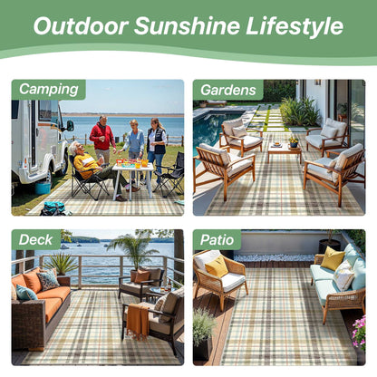 DEORAB Outdoor Rugs 5'X7' Chenille Patio Rug Three-Layer Material Imitation Silicone Spot Molding Camping Outside Rv Mat,Brown & Beige