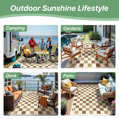 DEORAB Outdoor Rugs 4'X6' Chenille Patio Rug Three-Layer Material Imitation Silicone Spot Molding Camping Outside Rv Mat,BROWN & BEIGE