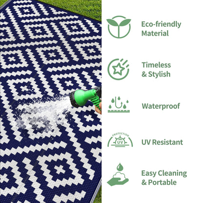 DEORAB 6'x9' Outdoor Rug Patio Clearance Waterproof Mat,Reversible Plastic Camping Nanyblue & White