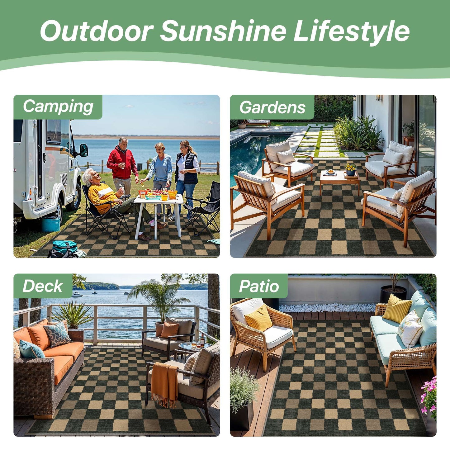 deorab outdoor rugs 4'x6' chenille patio rug three-layer material imitation silicone spot molding camping outside mat black&brown