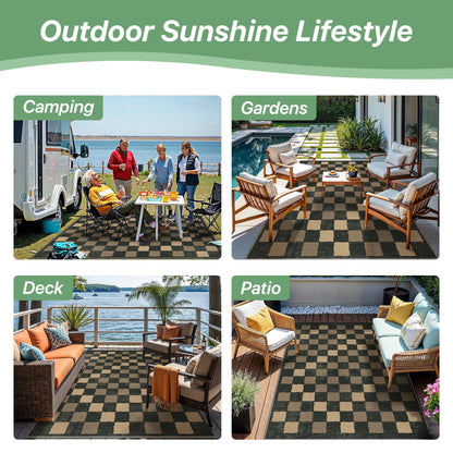 DEORAB Outdoor Rugs 5'X7' Chenille Patio Rug Three-Layer Material Imitation Silicone Spot Molding Camping Outside Rv Mat,BLACK & BROWN