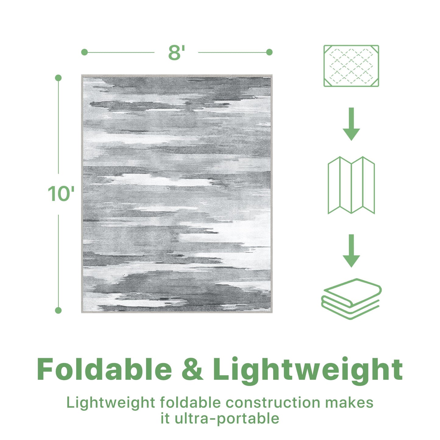 deorab outdoor rug 8'x10' chenille 3-layers material machine washable imitation silicone non slip patio porch garden carpet, grey & white