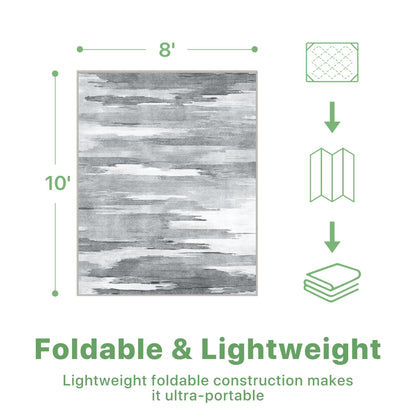 DEORAB Outdoor Rug 8'x10' Chenille 3-Layers Material Machine Washable Imitation Silicone Non Slip Patio Porch Garden Carpet, Grey & White