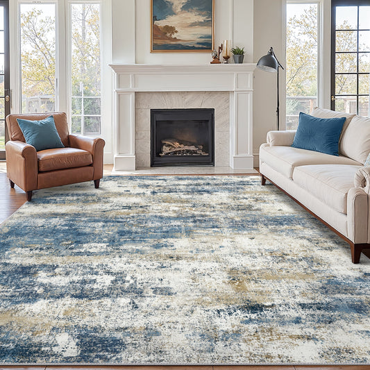 DEORAB 9'x12' Area Rugs for Living Room, Non Slip Machine Washable Vintage Indoor Rug, Low Pile Print Rug for Bedroom Dining Room Home Office