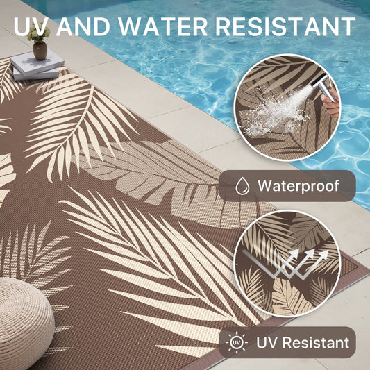 DEORAB 6'x9' Outdoor Rugs Patio Waterproof Outside Mat Reversible Plastic Camping Carpet,Coffee & Beige