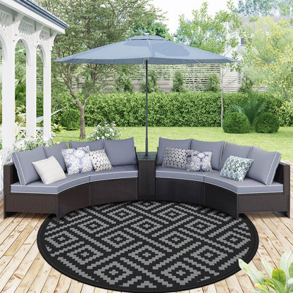 DEORAB Outdoor Rugs Waterproof Plastic Straw Mat 8'x8' Reversible for RV Patio Deck Beach Black & Gray