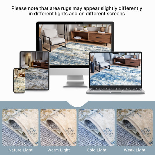 DEORAB 9'x12' Area Rugs for Living Room, Non Slip Machine Washable Vintage Indoor Rug, Low Pile Print Rug for Bedroom Dining Room Home Office