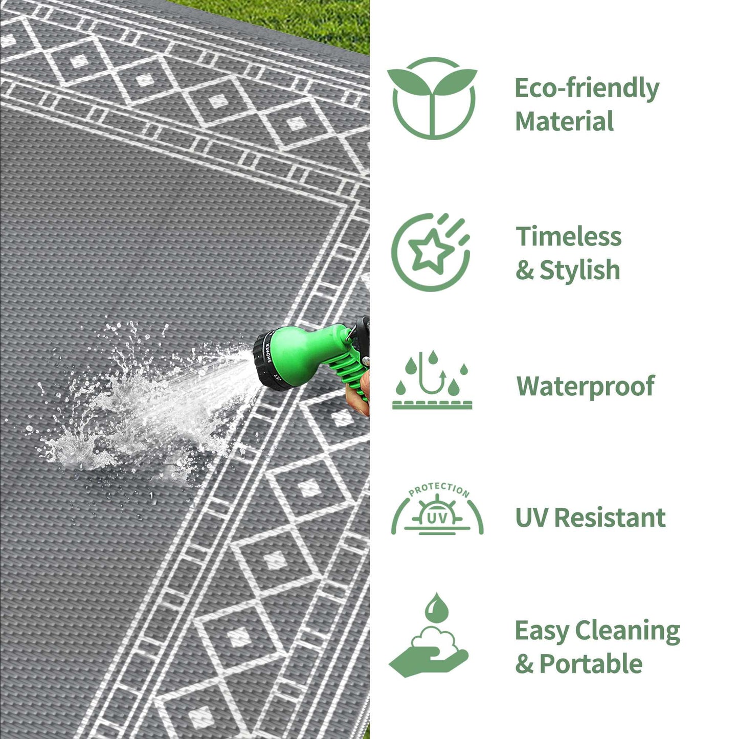 deorab outdoor rugs waterproof plastic straw camping carpet reversible patio outside mat 6'x9',grey & white