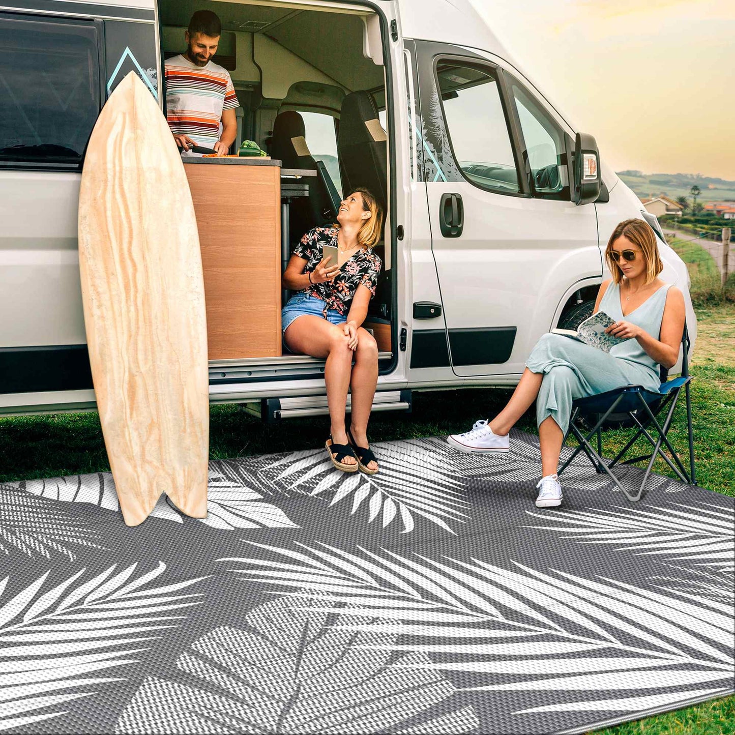deorab 5'x8' outdoor rugs waterproof patio lightweight reversible plastic carpet outside camping mat,gray & white