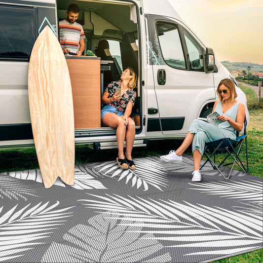 DEORAB 4'x6' Outdoor Rugs Waterproof Patio Lightweight Reversible Plastic Carpet Outside Camping Mat,Gray & White