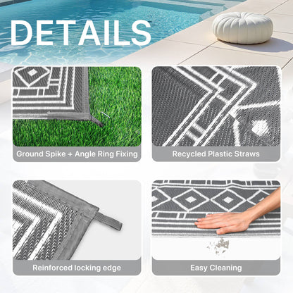 DEORAB Outdoor Rugs Waterproof Plastic Straw Camping Carpet Reversible Patio Outside Mat 8'x10',Grey & White