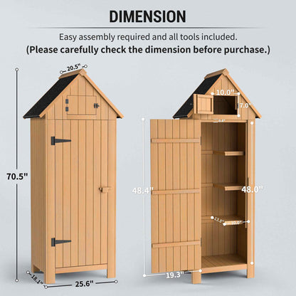 DEORAB Wooden Garden Storage Shed Pitched Asphalt Roof, 70" Height, Wood