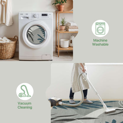 DEORAB Outdoor Rug 8'X10' Chenille Patio Carpet Three-Layer Material Imitation Silicone Spot Molding Camping Outside RV Mat,Blue&Grey